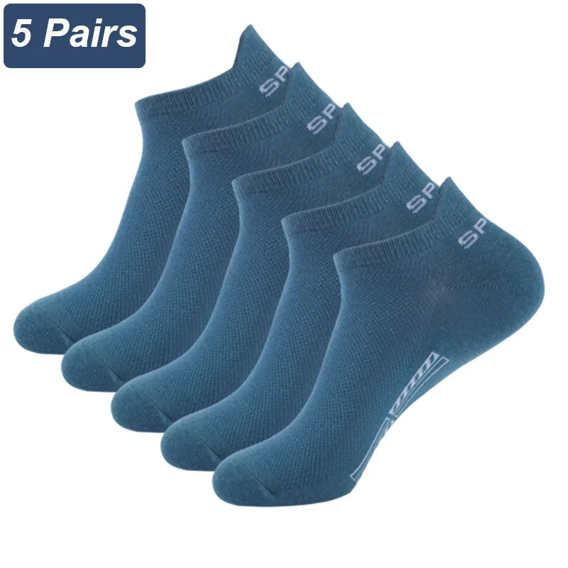 5 Pairs Summer High Quality Men's Cotton Ankle Socks Large Size Mesh Breathable Casual Deodorized Sports Thin Sokken EUR 38-44