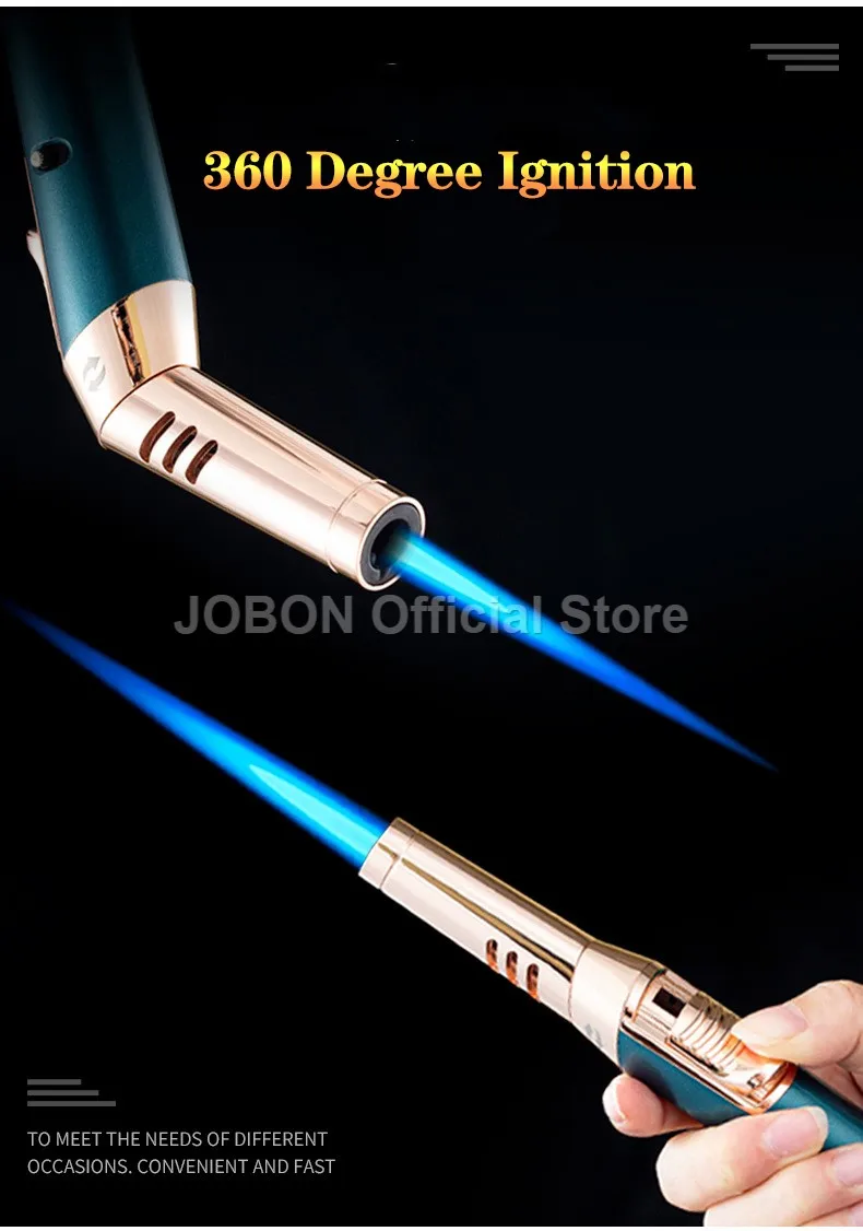 JOBON Metal Outdoor Windproof Gas Lighter 360° Ignition Blue Flame Torch Jet Ignition Gun Barbecue Kitchen Welding Tool