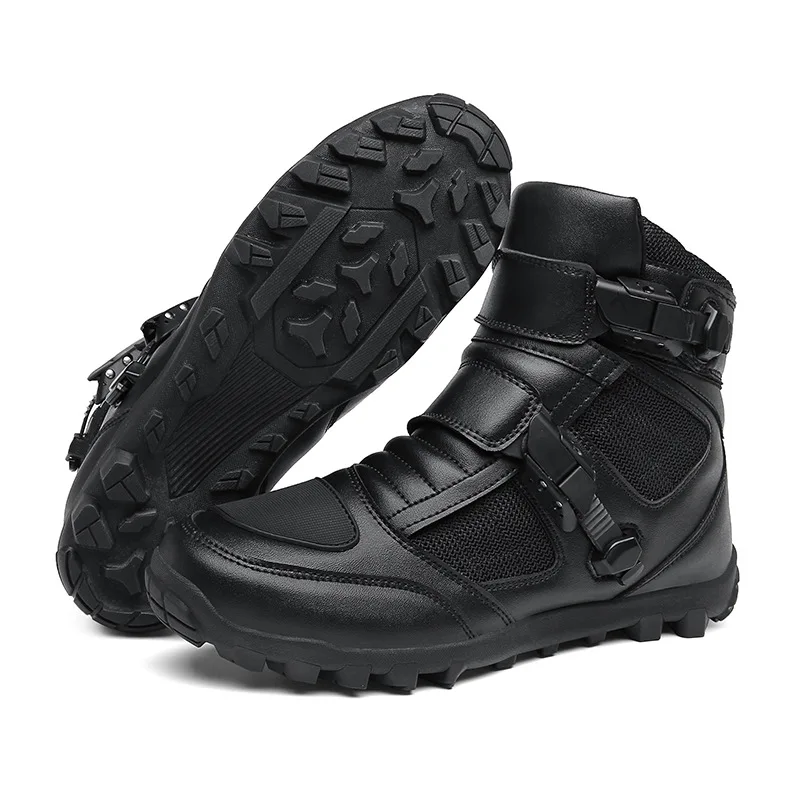 

Black Leather Motorcycle Shoes Men Women Motocross Boots Summer Breathable Light Adventure Biker Boot for Urban Riding Racing