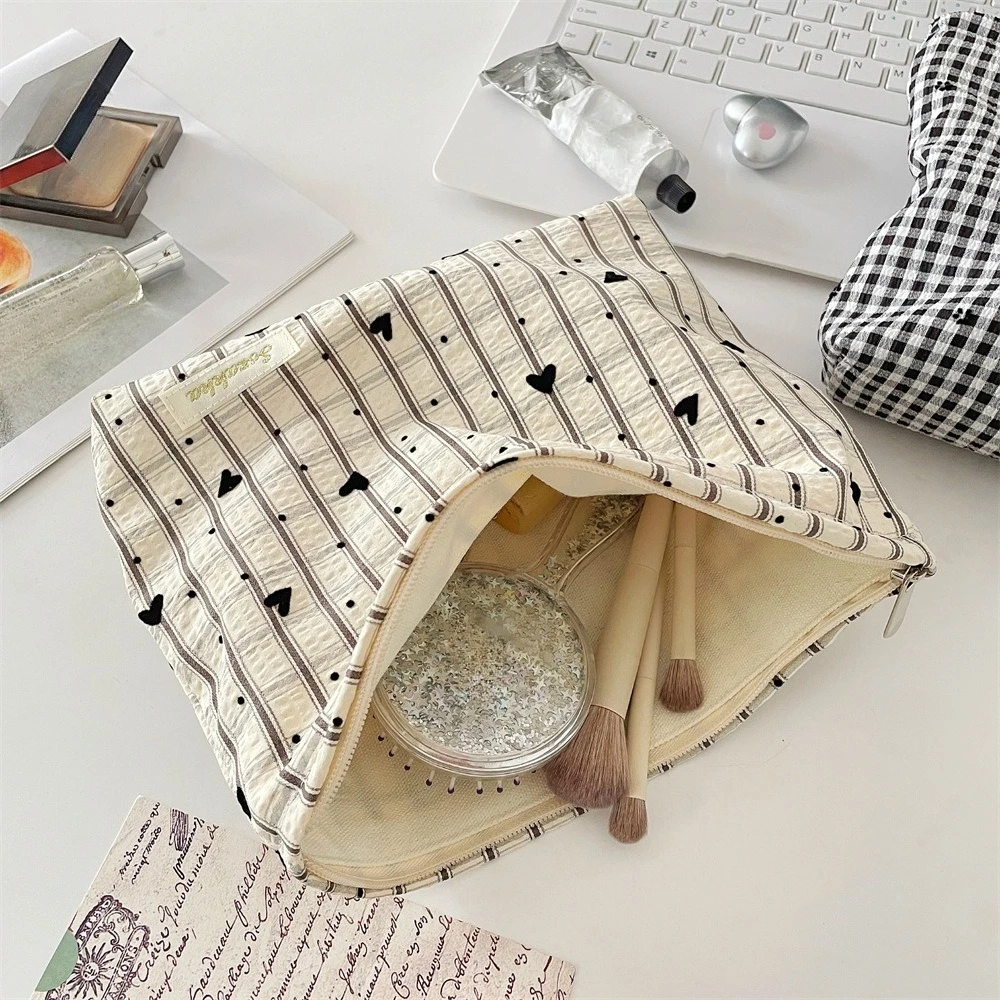 

Plaid Striped Cosmetic Bag Large Capacity Travel Toiletry Bag Women Makeup Storage Organizer