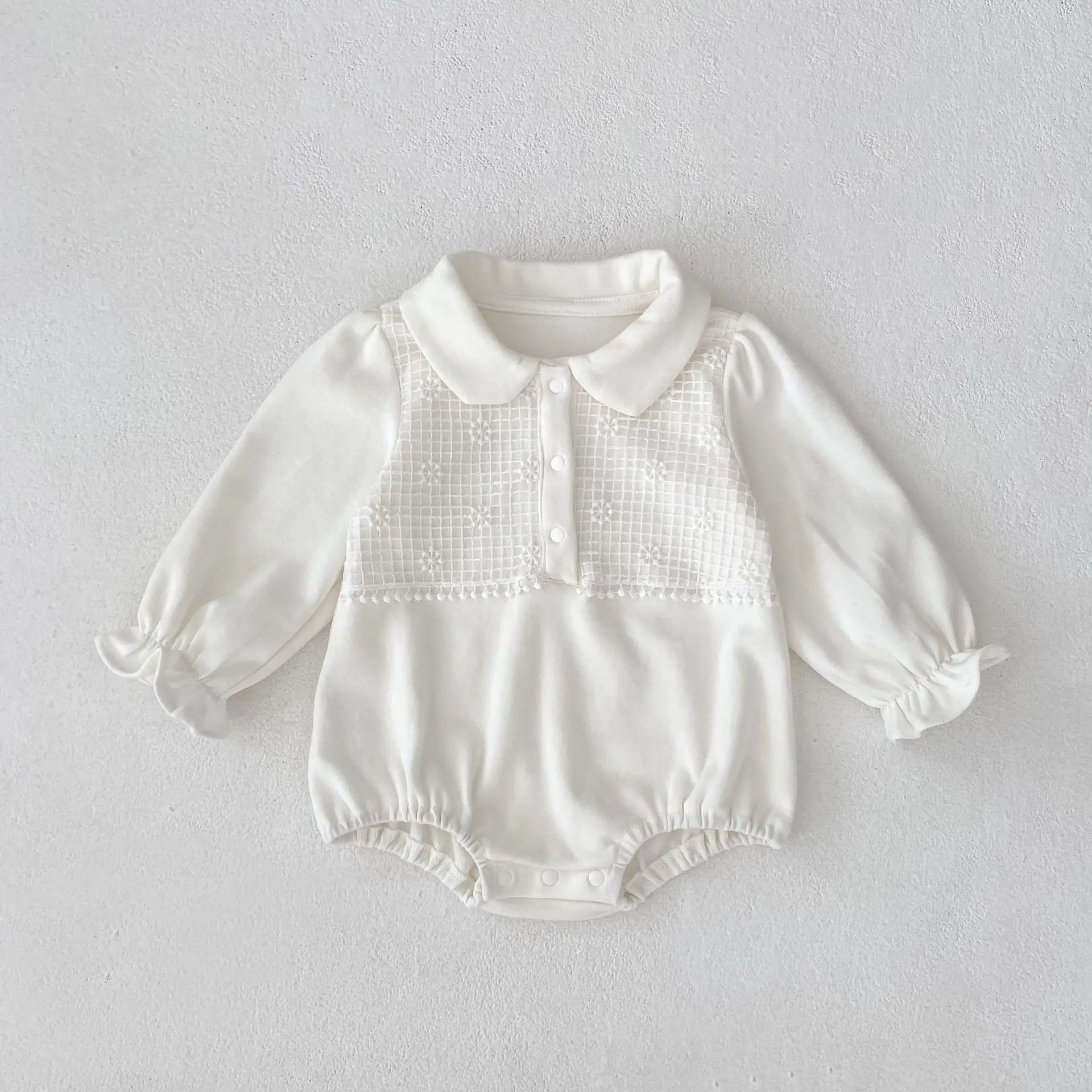 

2025 Autumn New Baby Girl Long Sleeve Bodysuit Newborn Cute Princess Jumpsuit Peter Pan Collar Tops Toddler Girl Clothes 0-24M