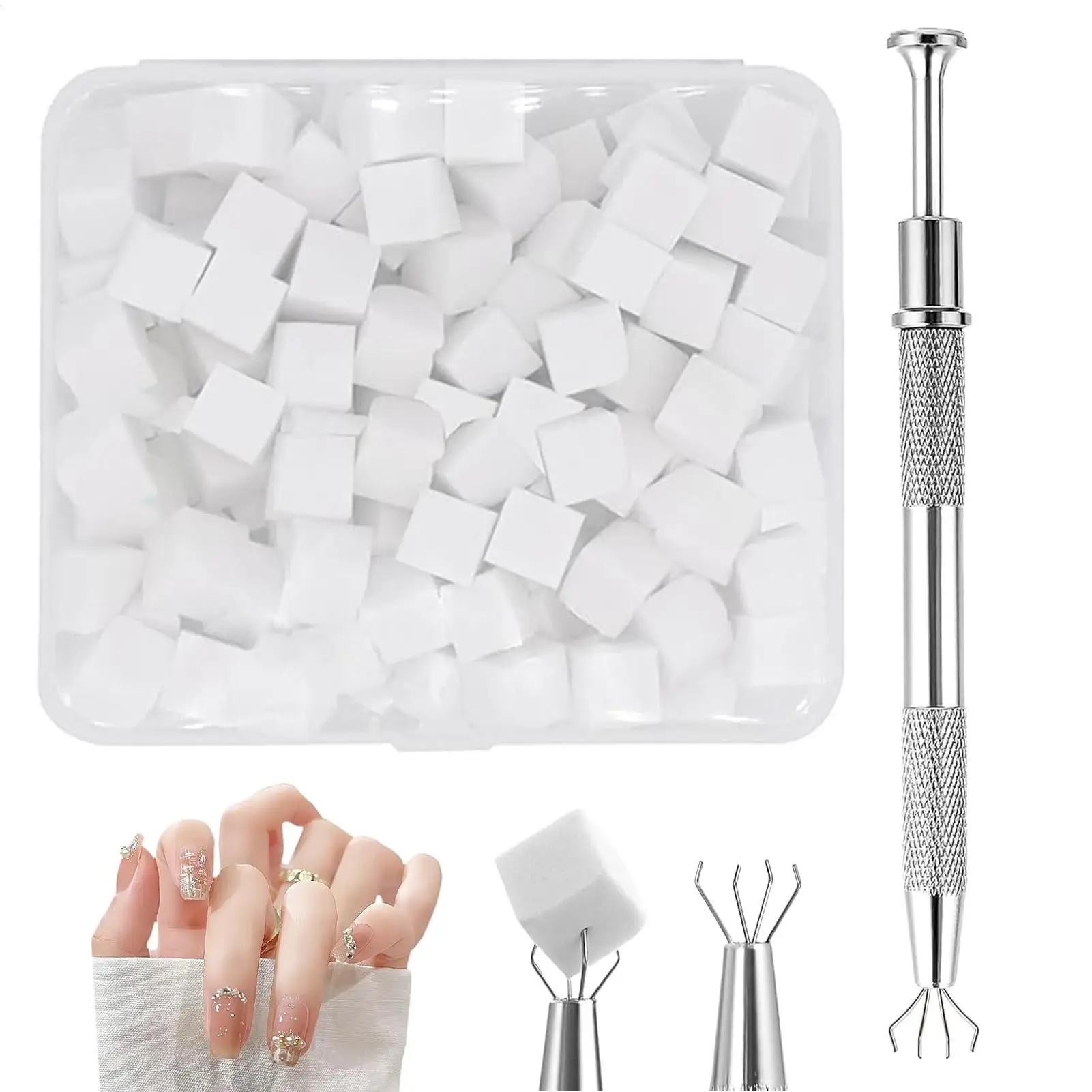 ฟองน้ำทำเล็บนิ่ม 200 ชิ้น สำหรับทำเล็บแบบไล่สี พร้อมปากกาจับ ฟองน้ำสำหรับทำเล็บไล่สี อุปกรณ์ทำเล็บมืออาชีพ