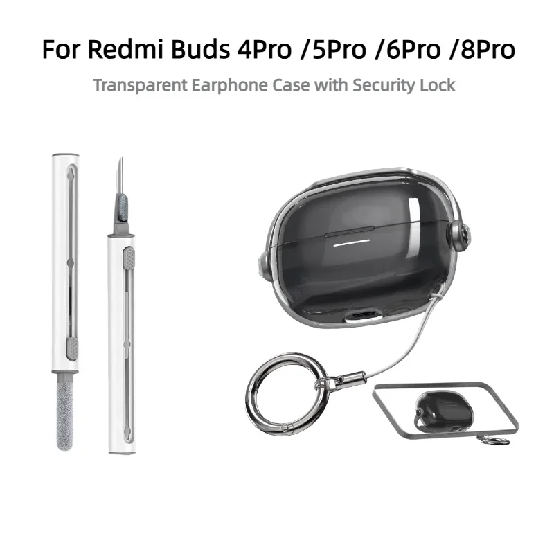 Прозрачный защитный чехол для Redmi Buds 4/5/6/8 Pro, мягкий чехол из ТПУ для наушников, держатель для телефона с крючками против потери устройства