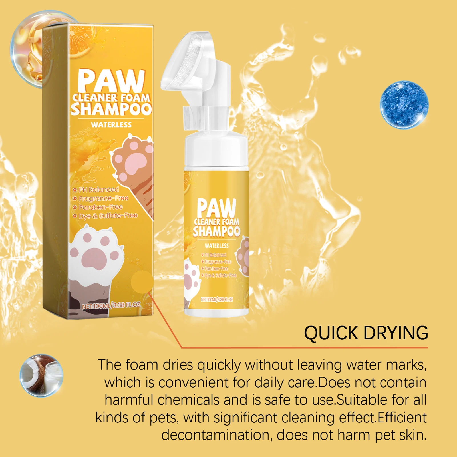 Pet Foot Cleaner Shampoo Foam Deodorizing Action Paw Cleaner for Dogs Cats Horses & Pets