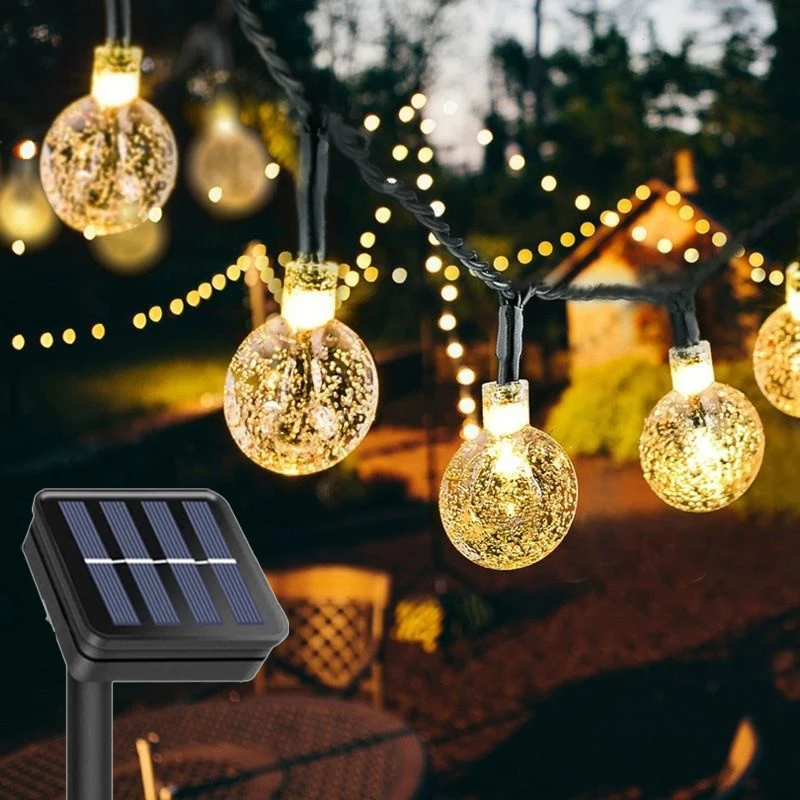 2026 New Solar Crystal Globe LED String Lights LED Solar Outdoor Wedding Fairy Light Christmas Garland for Garden Party Decor