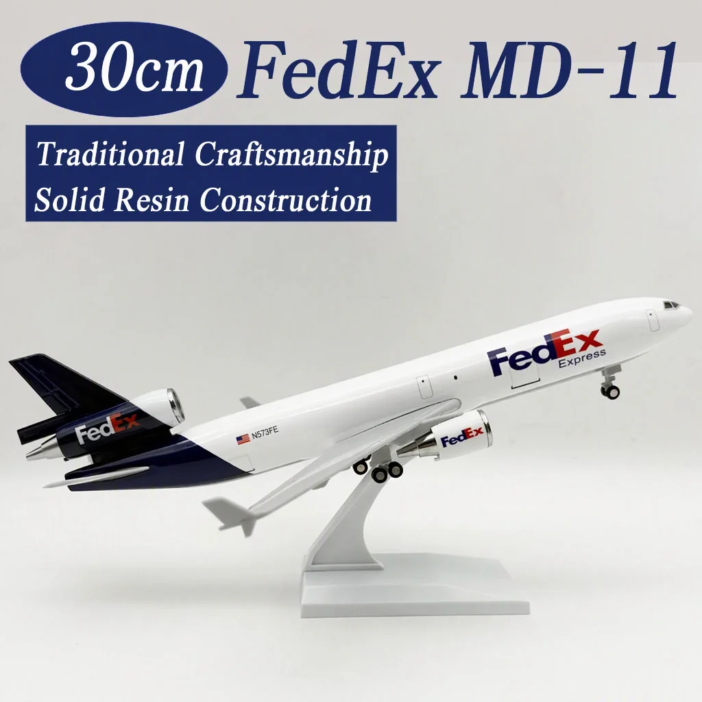 30cm 1/240 Scale Aircraft Fedex MD-11 Diecast Resin Airplane Model Kit with Stand Desktop Display Aviation Gift Home Decoration