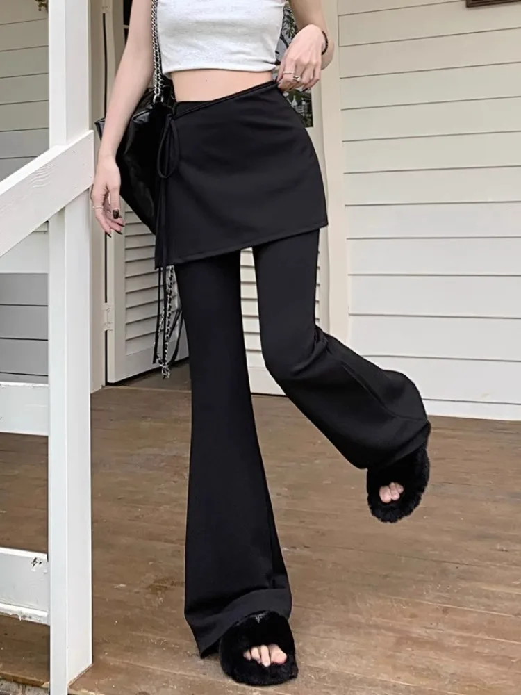 ハイウエストフレアパンツ韓国風カジュアルレディースロングパンツ夏スリムスカート裾上げ蹄パンツ