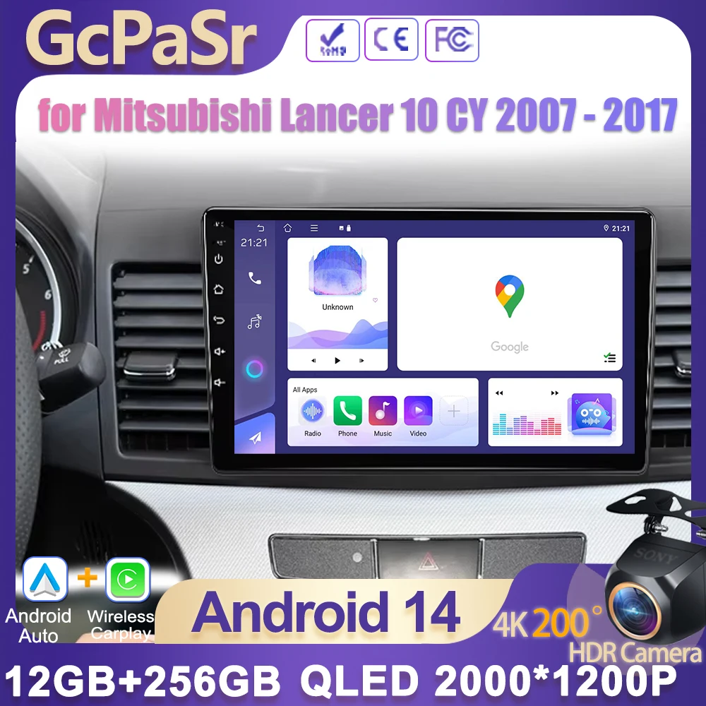 

Android 14 Carplay Car Radio for Mitsubishi Lancer 10 CY 2007 - 2017 Navigation GPS Android Auto Multimedia Player Stereo Screen