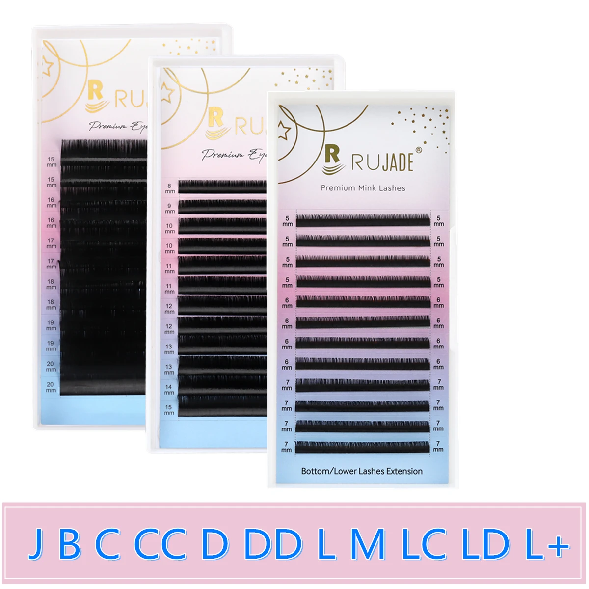 RUJADE J/B/C/CC/D/DD/L/LU/M/N/LC/LD/L + حليقة رمش كاذبة جميع الحجم أسفل/سفلي/طويل المنك الحاجب رموش فردية ملحقات