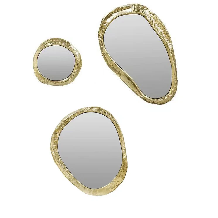 SET 3 Easy to install modern indoor decorative gold black wall mirrors  minimalist art decor framed mirror