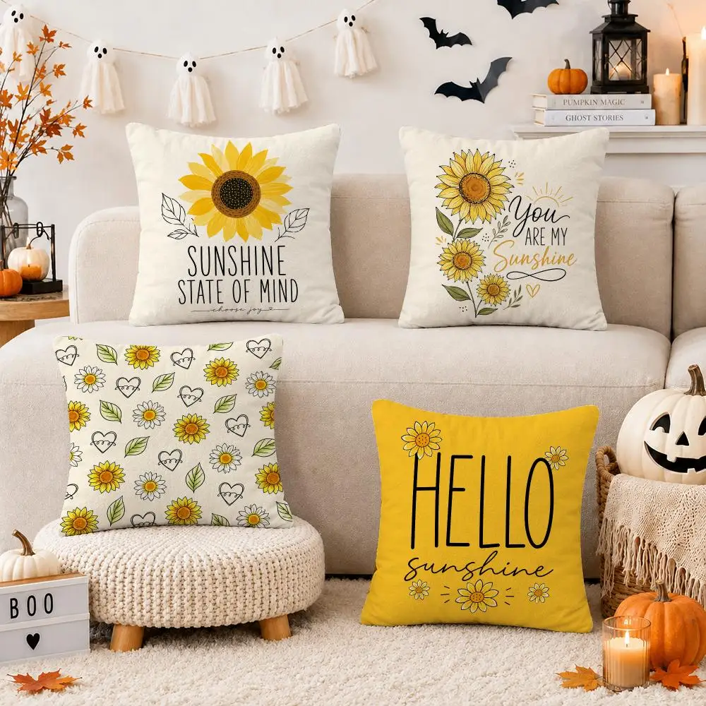 Yellow Sunflower Cushion Cover Soft Short Plush Double-Sided Printing Sofa Home Decor Festival Pillow Case Gifts