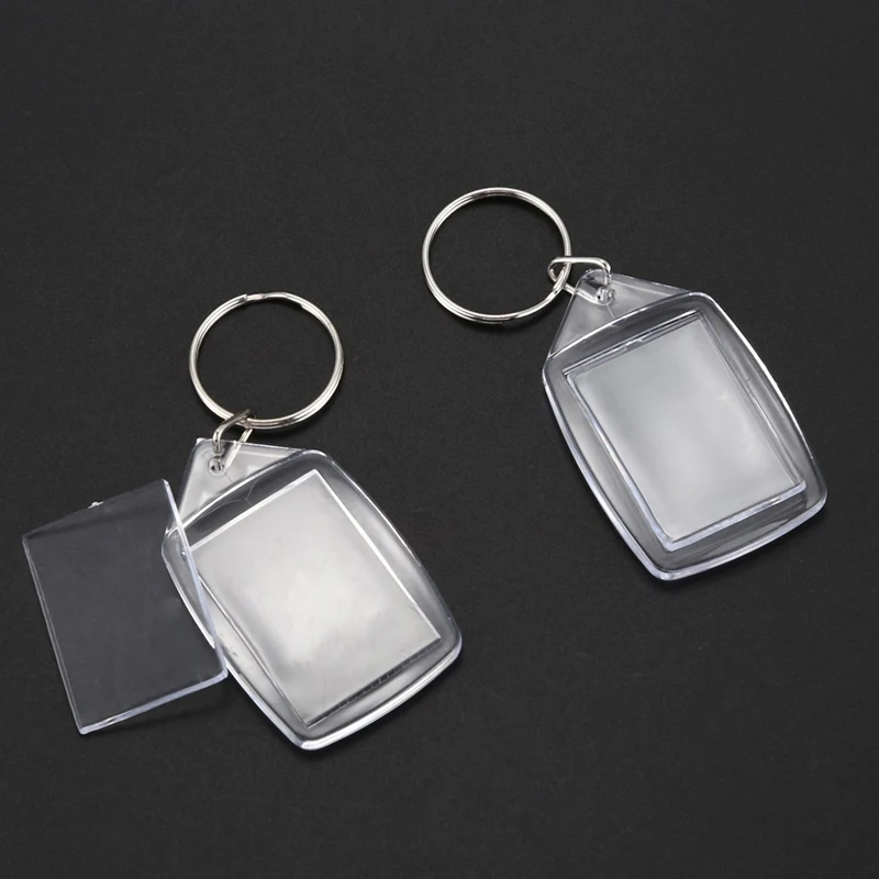 【HOT】20X อะคริลิคใสพลาสติกเปล่า Keyrings ใส่หนังสือเดินทาง Photo พวงกุญแจ Keyfob