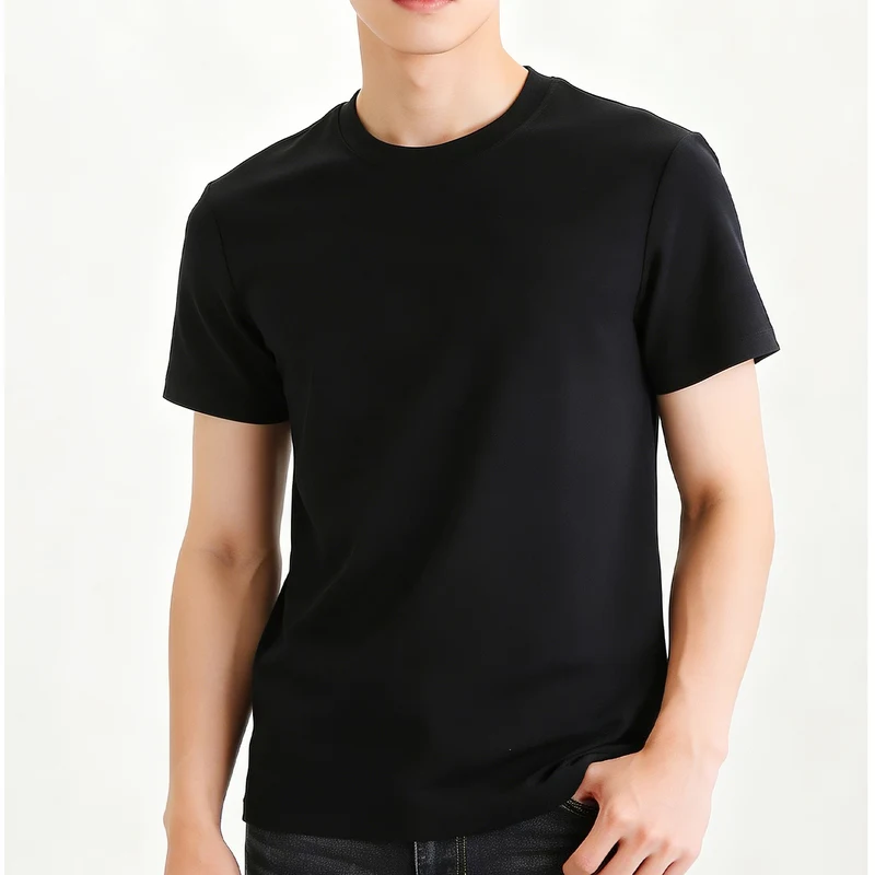 

Summer New Men's Short Sleeved Classic Round Neck Pullover T-Shirt Solid Color Breathable Comfortable Cool Vest Lyocell Knitted