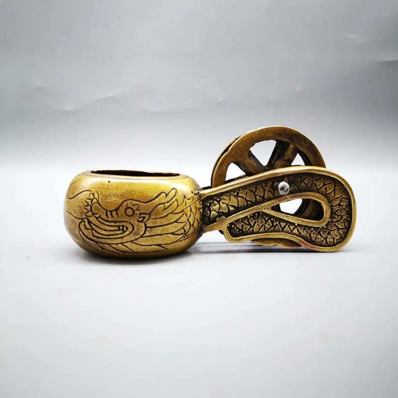 Antique copper object: Double Dragon Ornament, inkstone with traditional design
