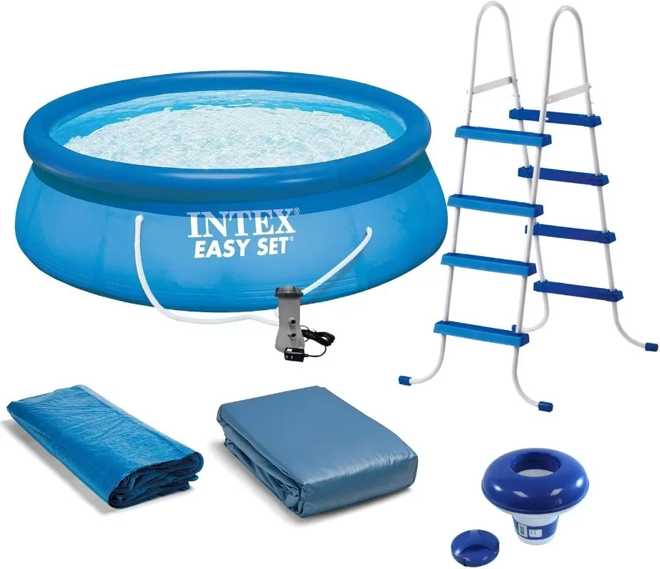 

INTEX Easy Set Inflatable Swimming Pool Set: 15ft x 48in –with 1000 GPH Cartridge Filter Pump and Hydrotools Chlorine Dispenser