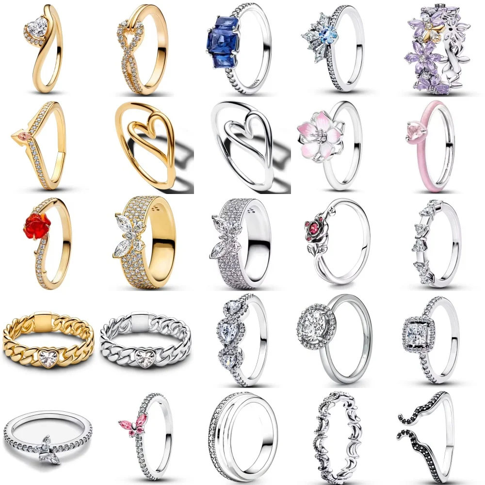 Hot Selling 925 Silver,Heart-shaped,Floral,Butterfly Ring,Size 6 7 8 9,Suitable for European Women's Charm Luxury Jewelry Gifts