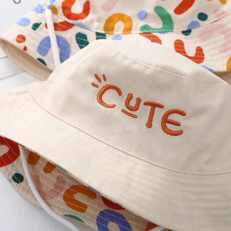 Double Sided Baby Bucket Hat Cute Letter Embroidered Children Boys Girls Fisherman Panama Cap Summer Outdoor Kids Sun Hat