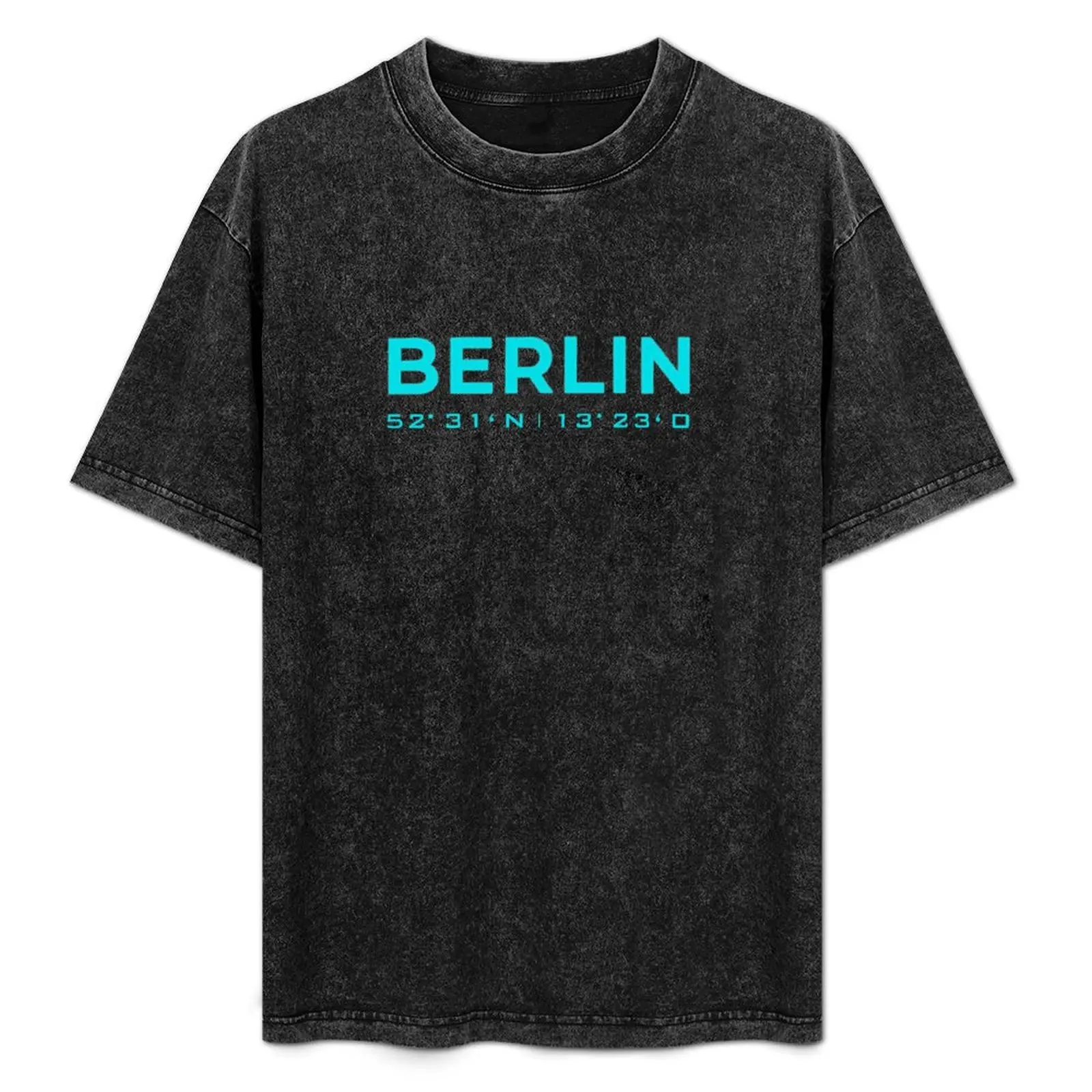 Home Berlin with coordinates in blue neon design T-Shirt sports fans oversized men t shirt