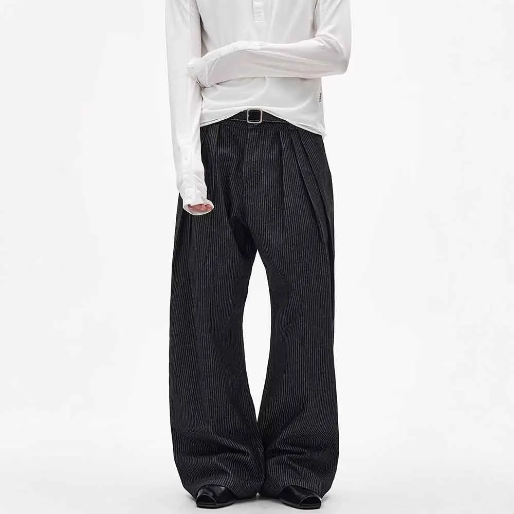 

2025 Winter New Men's Striped Straight Leg Trousers American Retro Fashion Trendy High Street Loose Casual Niche Men's Bottoms