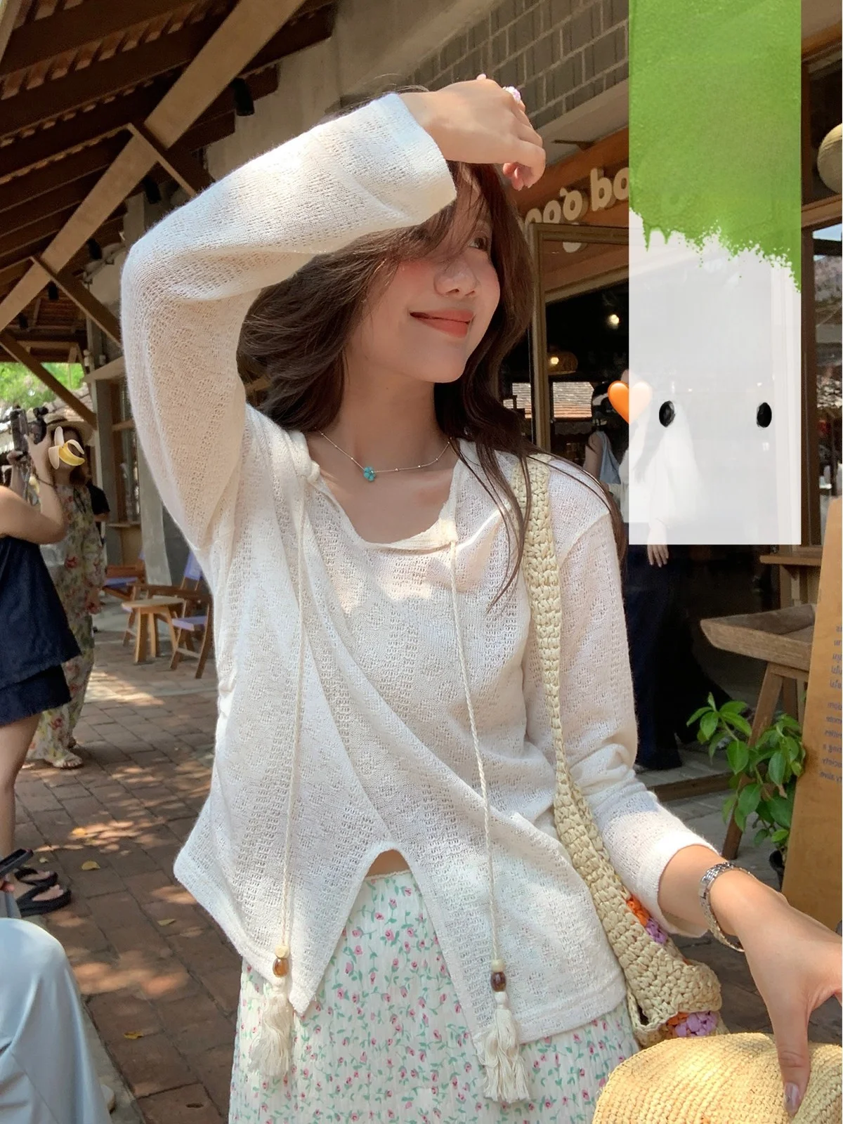

SiIilyon Holiday Breeze Tassel Trim Split Hollow out Cover up Women's Spring Summer Atmosphere Light through Top