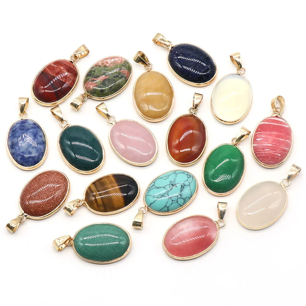 Natural Stone Oval Wrapped Fine Pendant Fine Pendulum Inlay Couple Jewelry Making Supplies DIY Necklace Earrings Accessories