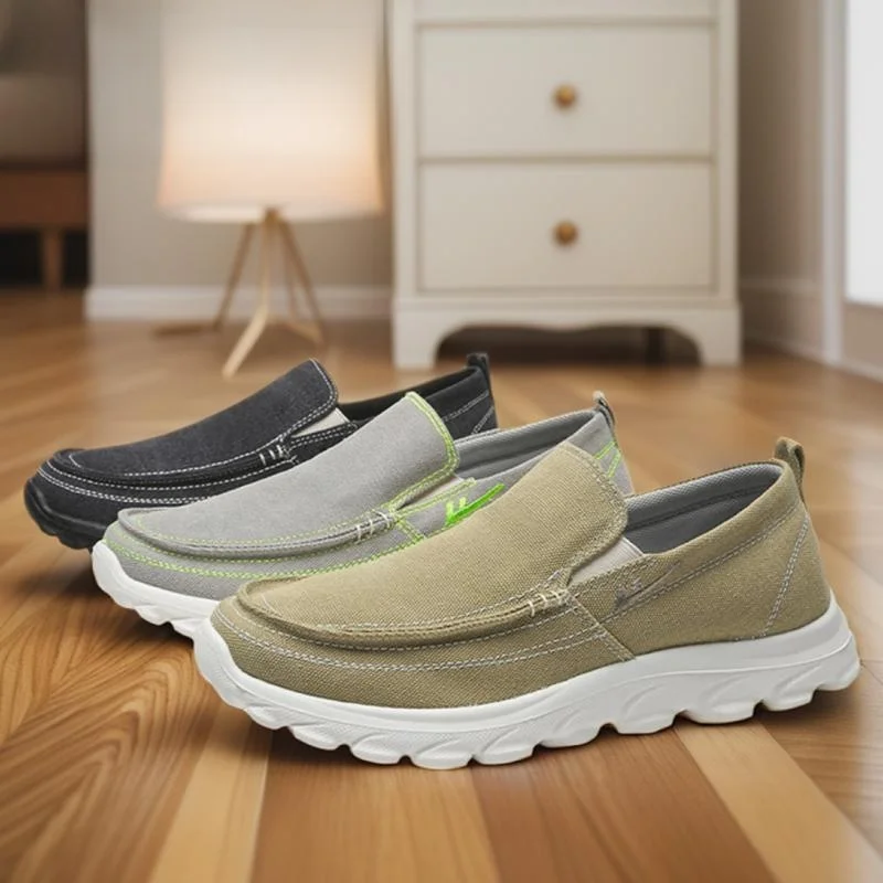 

Warrior Men's Low-Top Canvas Slip-On oes Anti-Odor Dad oes Beige Color Comfortable Casual Footwear for Middle-Aged And El...