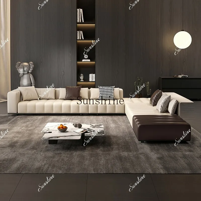 

Italian minimalist first layer cowhide size apartment living room high-end sofa FT