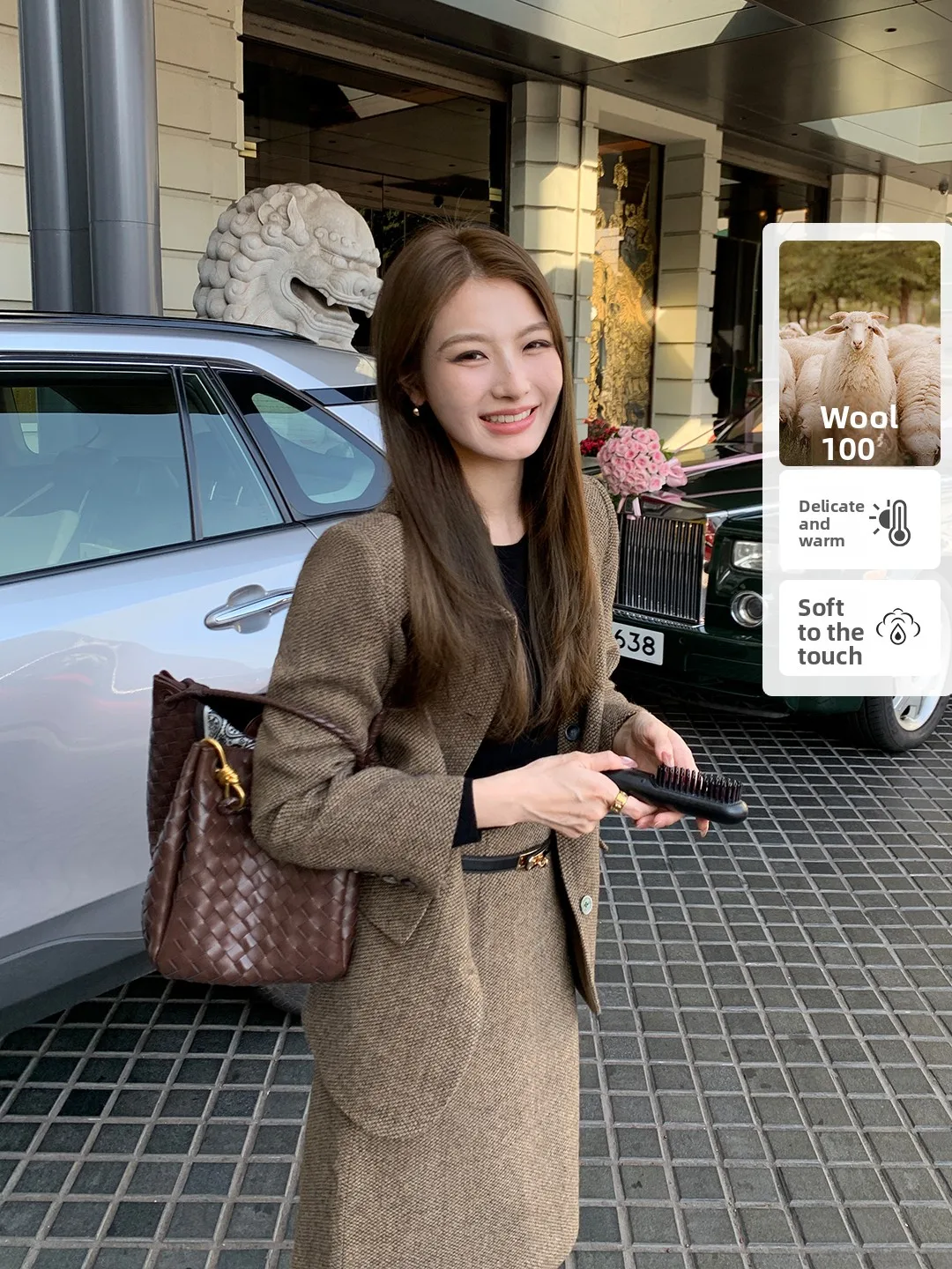 

Комплект из шерстяного пальто и прямой юбки Maven Lin Ele для женщин: теплое пальто с круглым вырезом, лацканами и длинными рукавами для повседневной носки, весенняя коллекция.