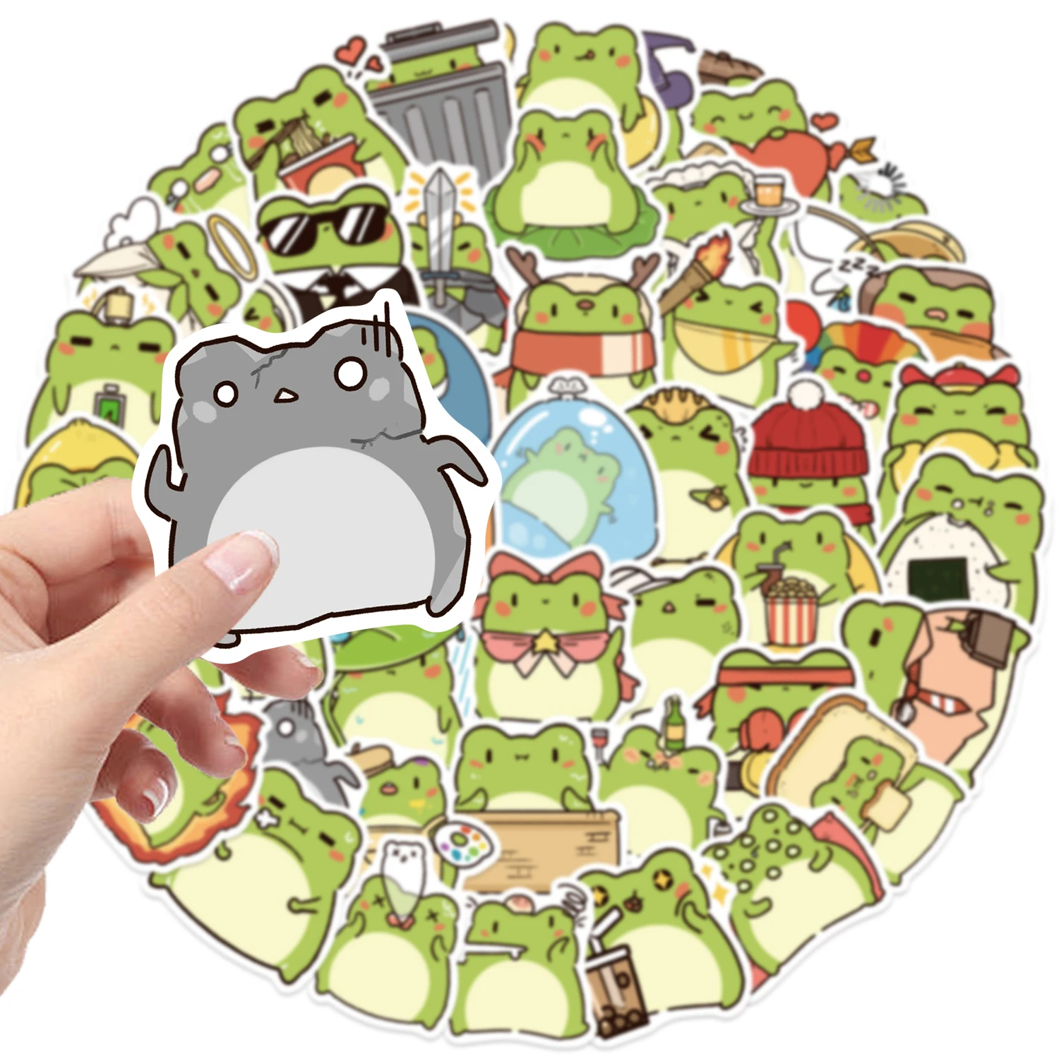 50 Uds. De pegatinas de PVC de rana pequeña, papelería estética, suministros escolares, decoración artesanal, álbum de recortes coreano para niños, resistente al agua