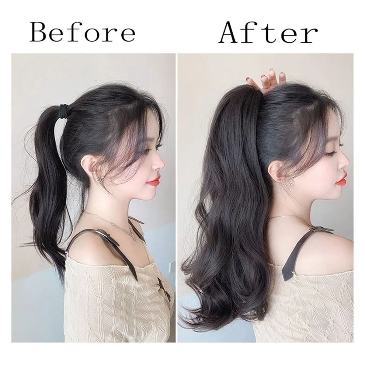 ABNP Black Wig Female Ponytail Grab Clip Style Hip- High Ponytail Natural Forcing Fake Ponytail Female Braid