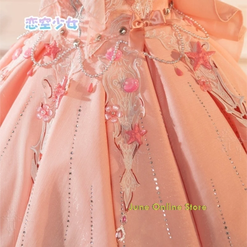 Anime Cosplay Costumes Infinity Nikki Pink Ribbon Waltz Sweet Lolita Sleeveless Rose Patch Lace Dress, Party view 4