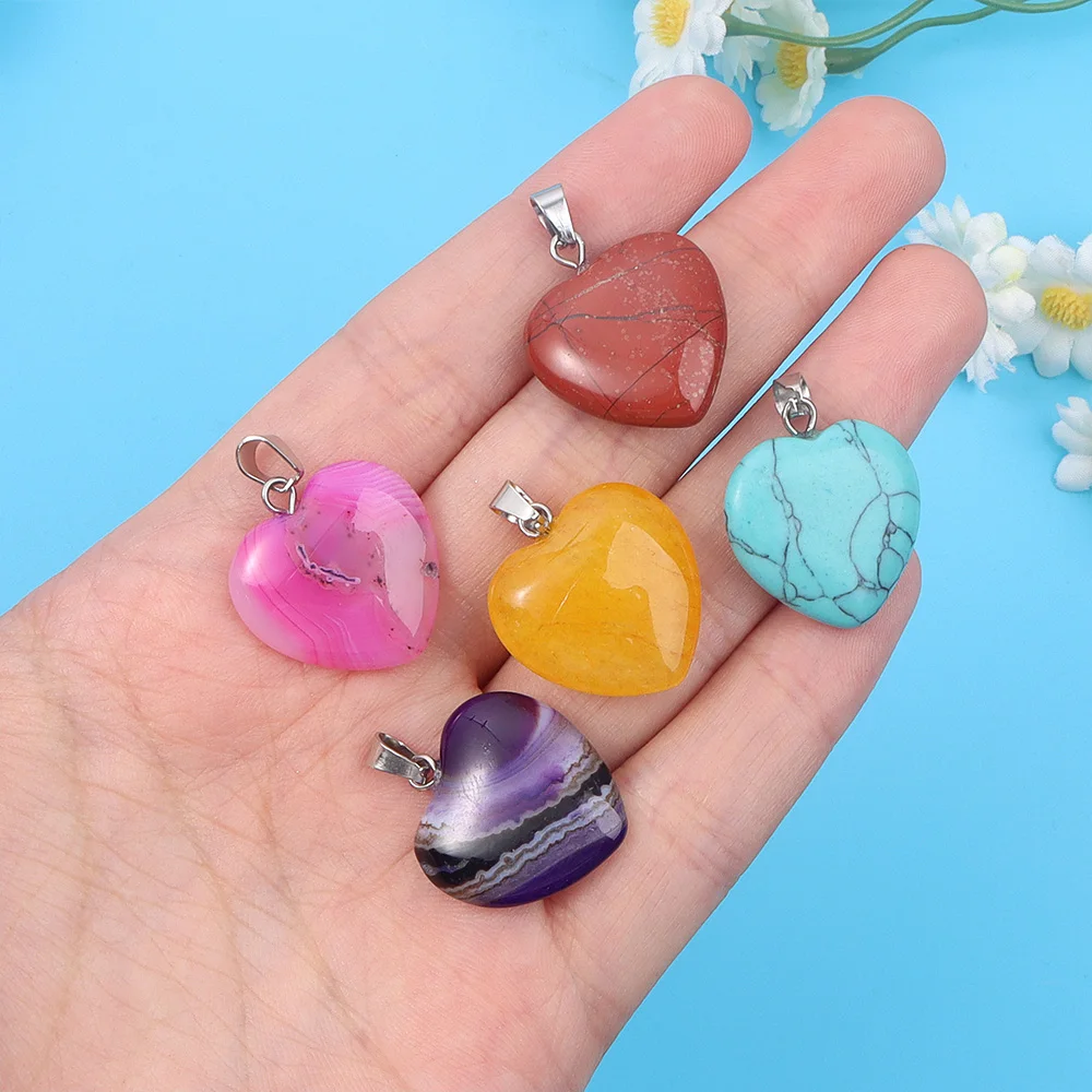 10 قطعة قلادة على شكل قلب حجري مختلط الألوان إكسسوارات مجوهرات نسائية رائعة ، تستخدم لسوار DIY والقلادة وصنع المجوهرات #2