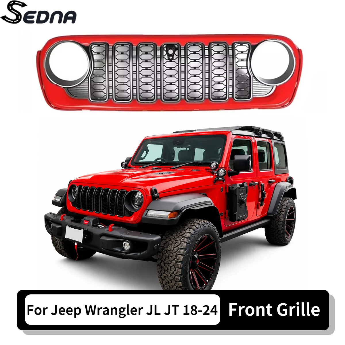 Grill przedniego zderzaka zamiennik do Jeep Wrangler JL Gladiator JT 2018-2024, siatka ABS, osłona grilla, akcesoria samochodowe do karoserii.