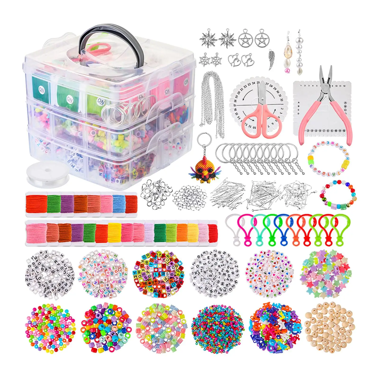 4655Pcs Jewelry Making Supplies with 3-Layer Organizer Accessories DIY Bracelets Charms Findings Jewelry Pliers Beading Wire