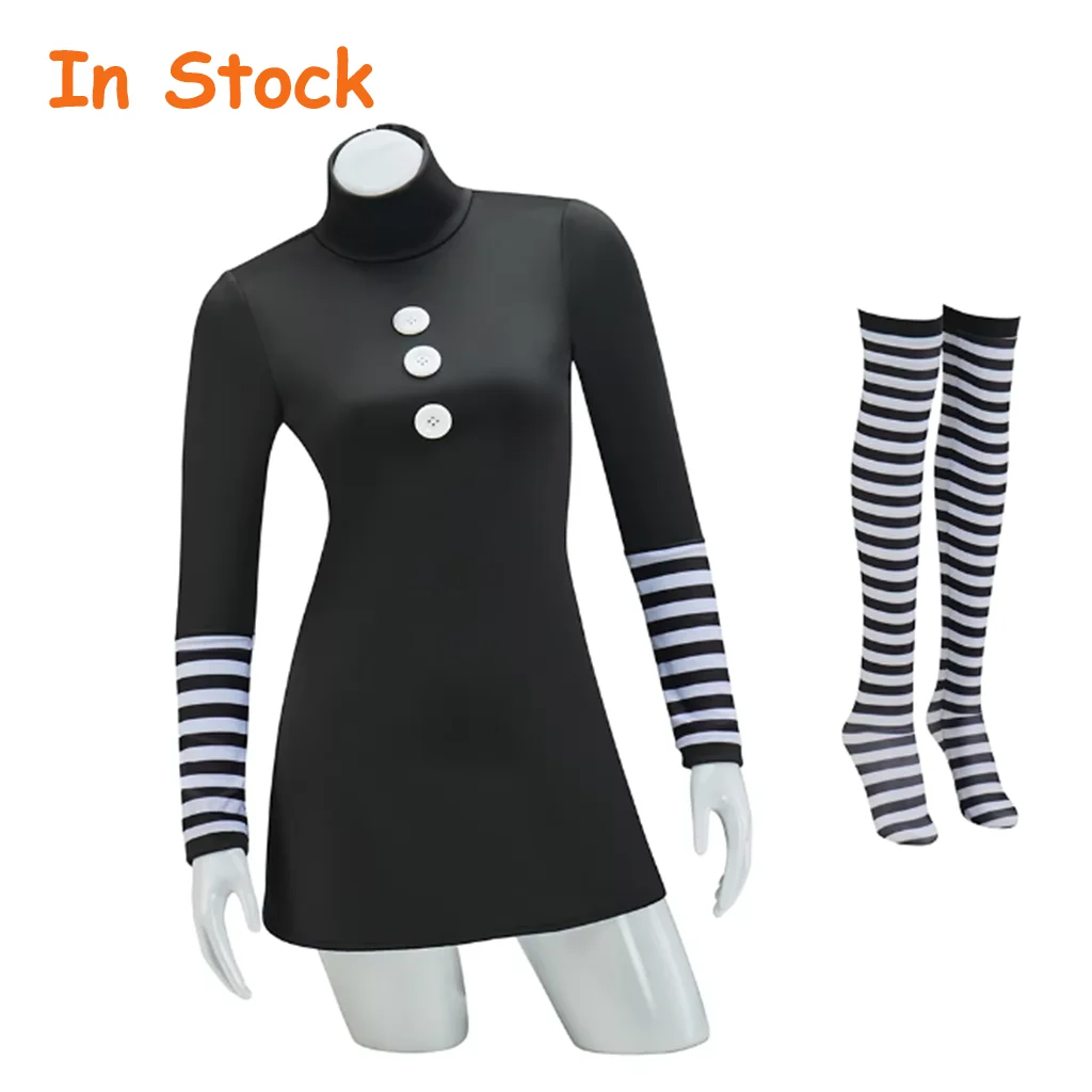 In Stock Marionette Cosplay Full Clown Costume With Stripes Sexy Hip Skirt Women Halloween Carnival Puppet Costumes