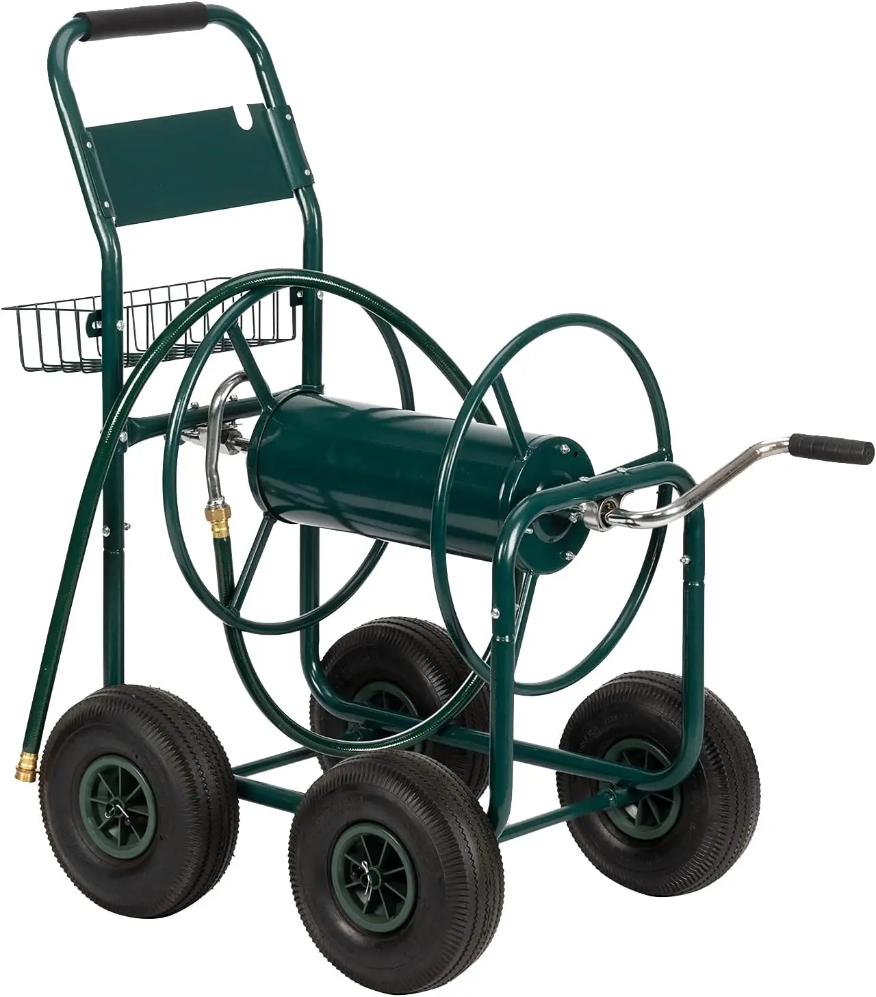 Heavy Duty Outdoor Yard Water Planting Truck Holds 300-Feet of 5/8-Inch Hose with Storage Basket for Patio Farm(Green)