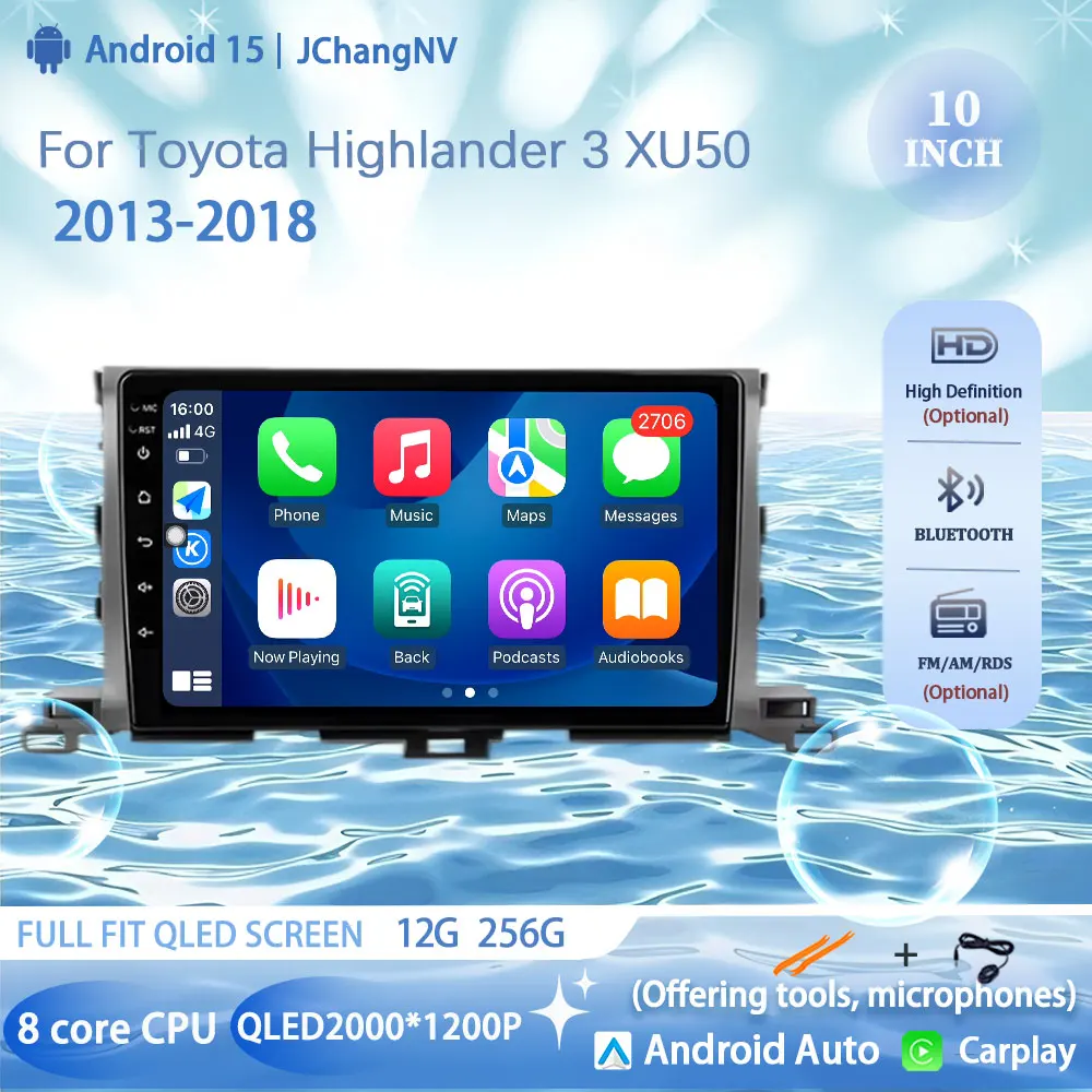 

Android 15 Car Radio Wireless Carplay Auto For Toyota Highlander 3 XU50 2013-2018 Multimedia Viedo Player 4G WIFI NAVI