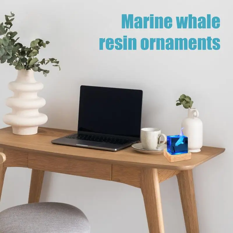 Marine Resin Whale Humpback Whale 5cm Cube Ornament Luminous Mini Night Light Birthday Gift Ornament Lamp Plug-in Novelty