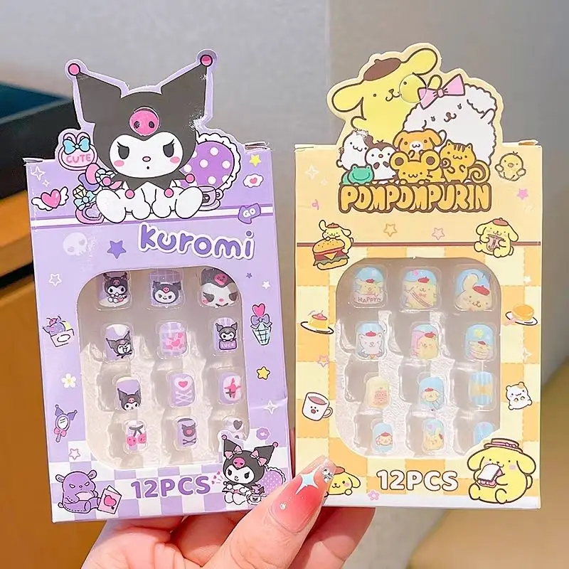 12 قطعة سلسلة سانريو للأطفال أظافر وهمية جميلة للأطفال ملصقات أظافر رائعة لطيف كورومي بلدي ميلودي اضغط على الأظافر #5