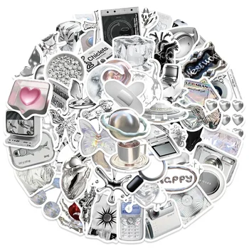 11/33/66 Uds. Pegatina de Graffiti impermeable con láser plateado, equipaje decorativo estético, portátil, guitarra, diario, álbum de recortes, pegatinas para niños