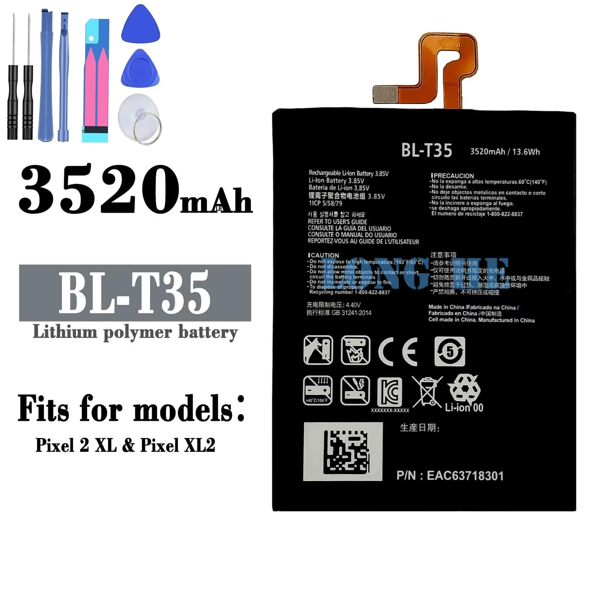 For Google Pixel 2XL cell phone battery BL-T35 built-in fast charging plate 3520mah, cell phone battery replacement repair parts