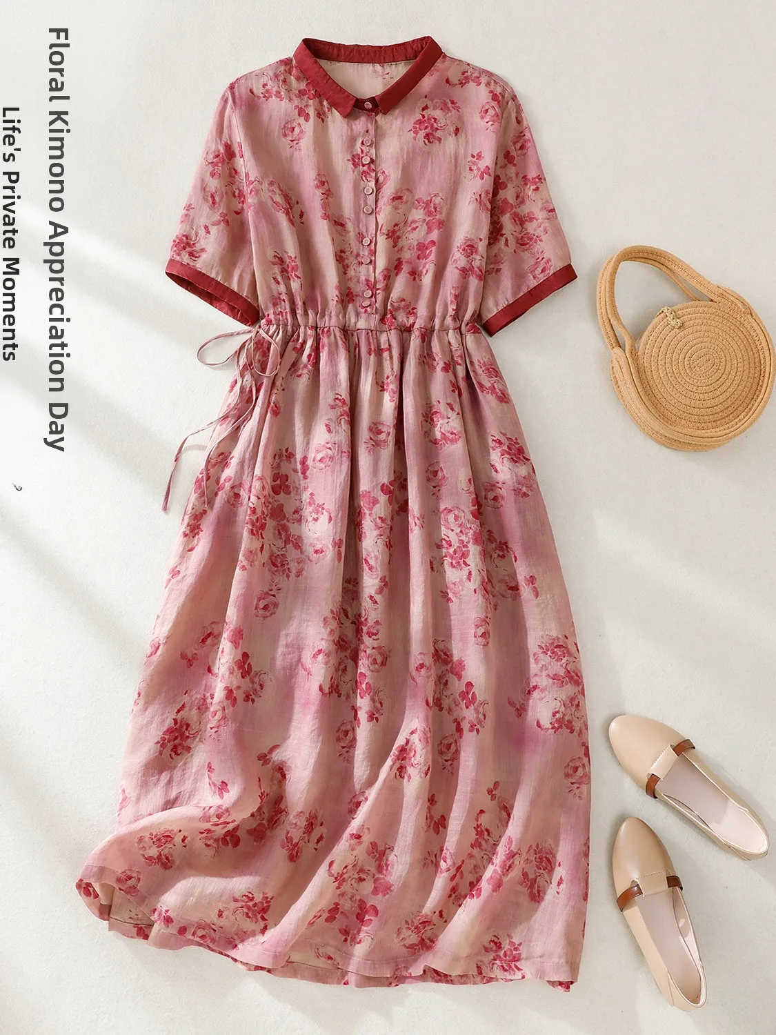 Gonna longuette a trapezio in cotone e lino snellente con vita estiva da donna in lino con stampa retrò Dr Colletto sottile ort Sve