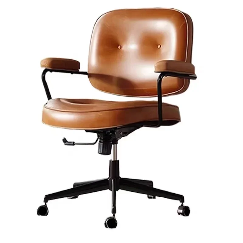 Genuine Leather Computer Chair, Comfortable Home Study Armrest Desk Chair, Lift and Swivel, Office Chair, First Layer Cowhide