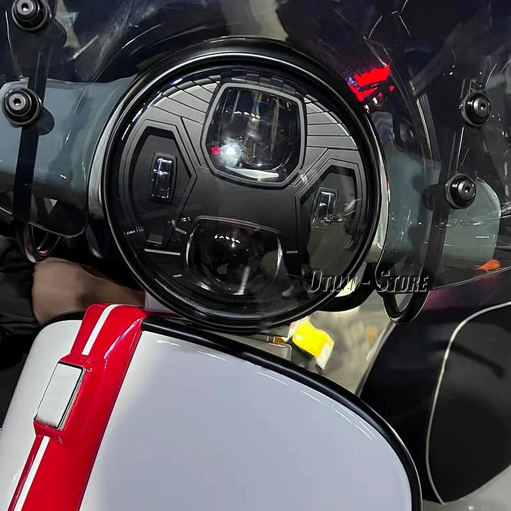 New Motorcycle Accessories Led Headlight Round Head Light Kit Black and Chrome For Vespa GTS300 GTS 300 gts300
