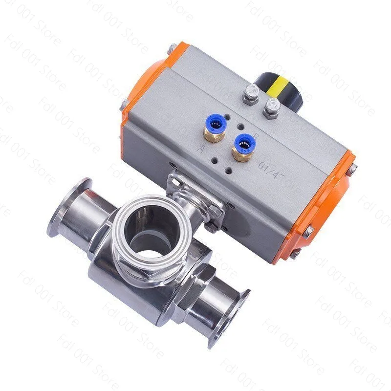 Pneumatic Three-Way Ball Valve Quick-Connect T-Type L Stainless Steel Sanitary Clamp 304 Chuck Quick-Change 316 Actuator