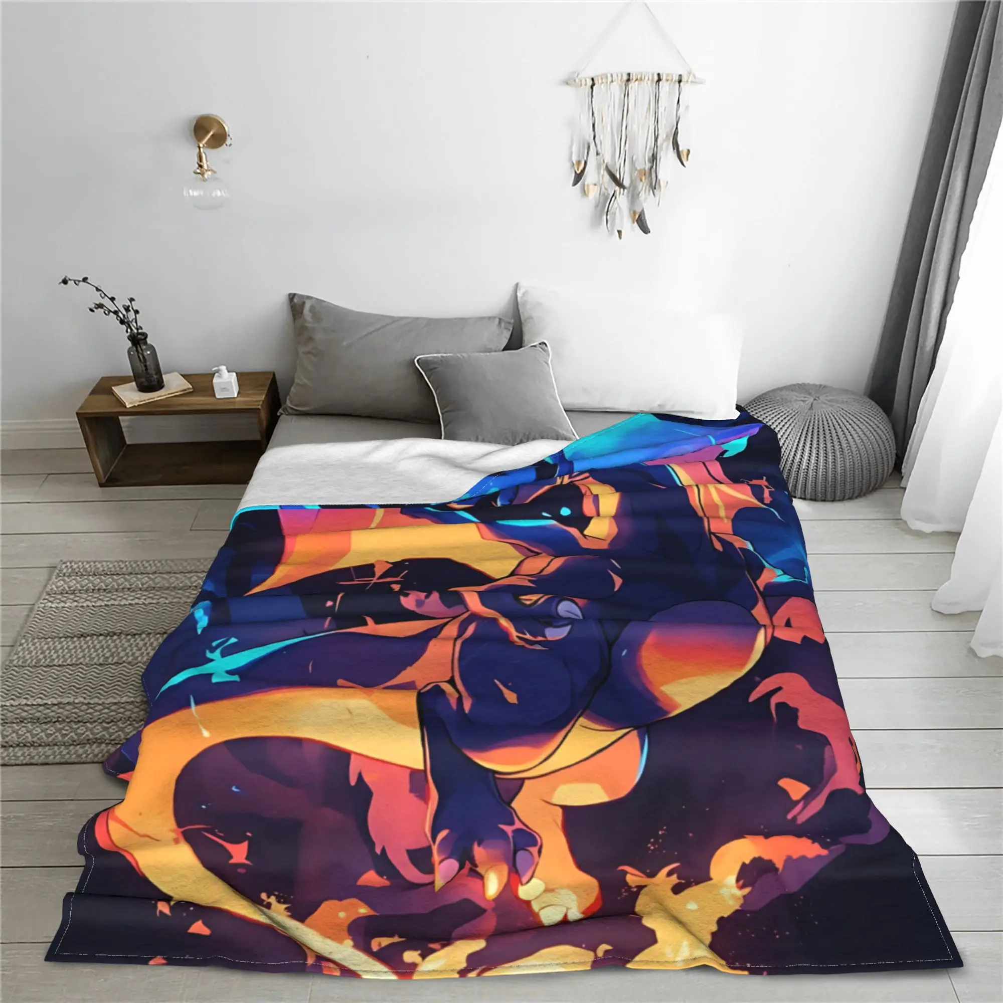 1PC Pokemons Theme Anime Charizard Blanket Throw Blanket  Novelty Warm Blanket All Season Home Gift