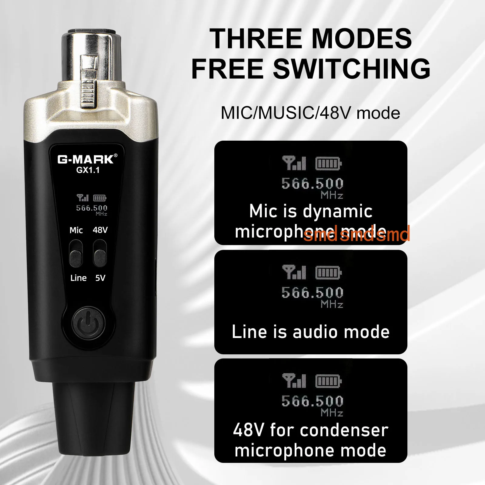 

Wireless Microphone System G-MARK GX1.1 UHF XLR Adapter 16 Channels Audio Transmitter And Receiver For 48V Phantom Power Condens