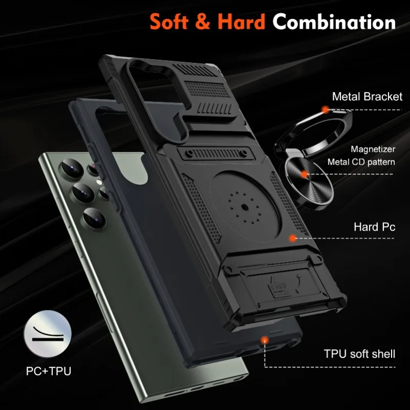Case For Samsung S24 S23 Ultra Plus FE A15 25 35 55 A14 Magnetic Rotated Ring Kickstand Heavy Duty Drop Protection Wallet Cover