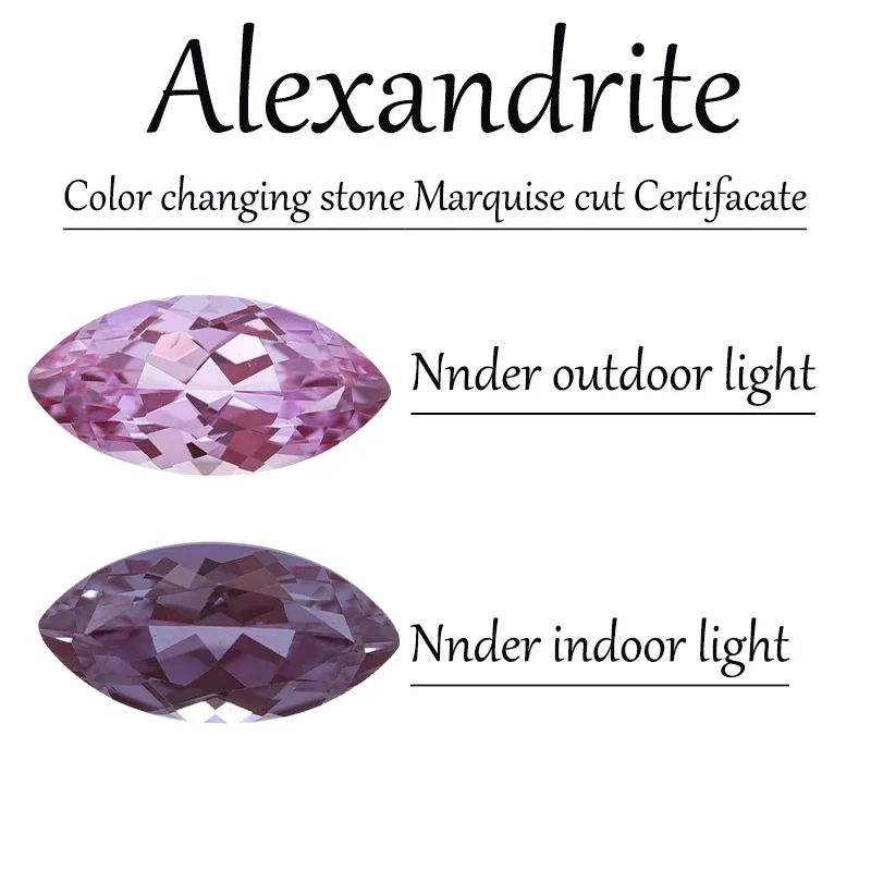Marquise Shape Lab Grown Alexandrite Color Changing Stone Advanced Jewelry Rings Earrings Making Wholesale with Certificate