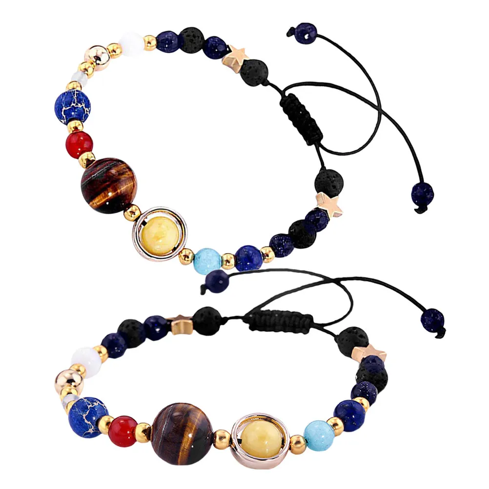 Solar System Bracelet for Women – 2pcs Space-Themed Galaxy Jewelry with Natural Stone Beads, Aesthetic Fashion Accessory